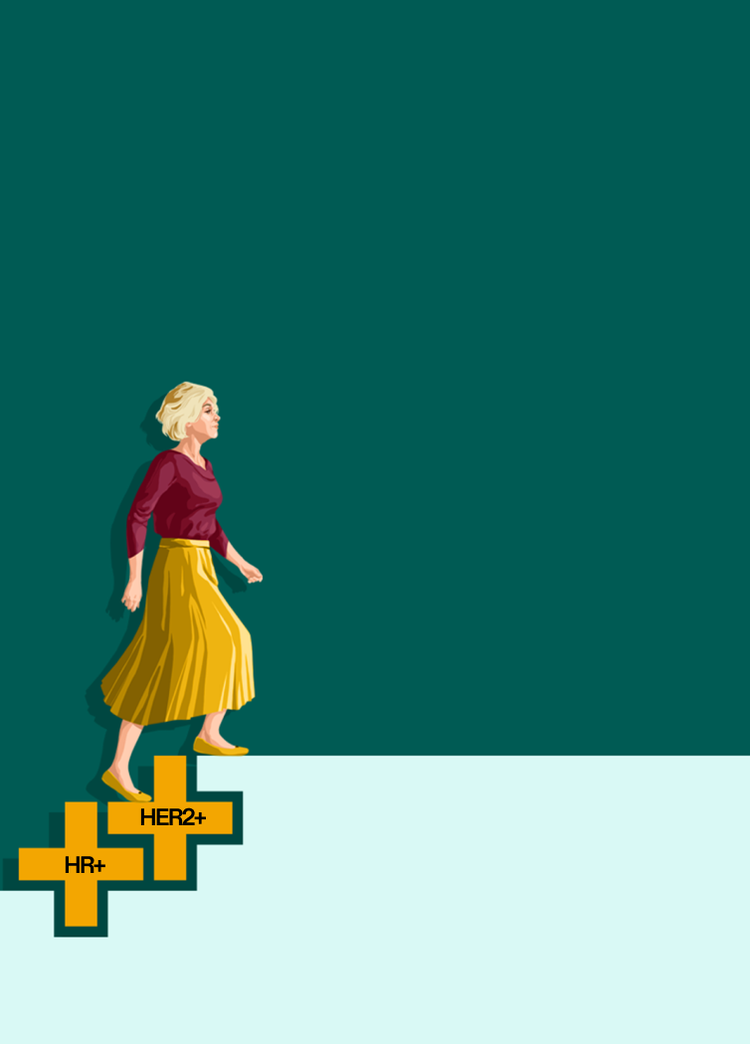 Illustration of a woman walking up stairs